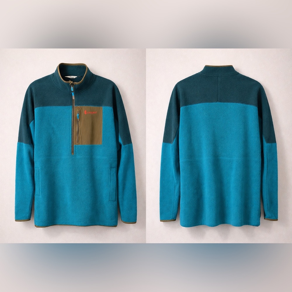 Cotopaxi Teal and Olive Zip-Up Sweater